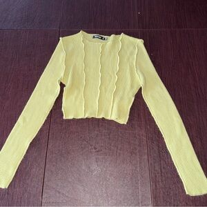 Missguided Lemon Long Sleeve Ribbed Top